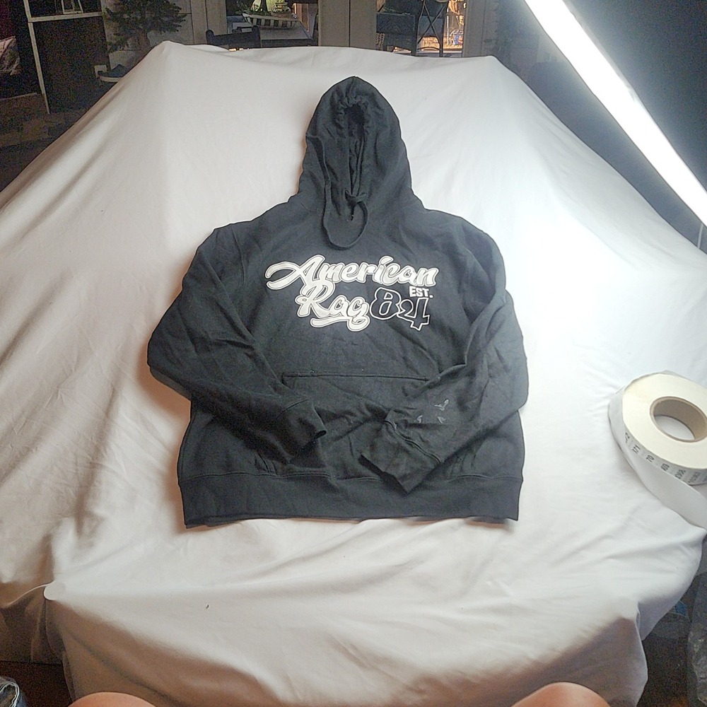 American Rag Cie Est. 84 Graphic Pullover Hoodie Sweatshirt Black Size Small